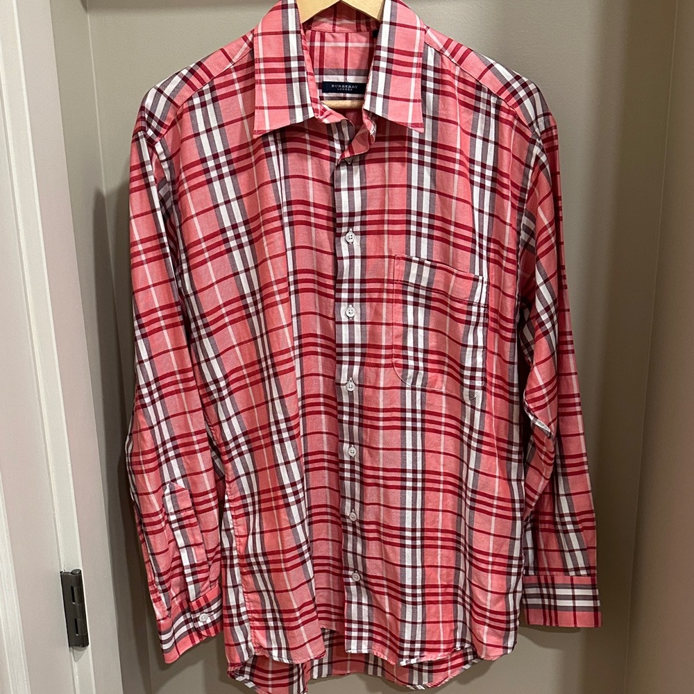 Burberry Red and White Plaid Men's Shirt